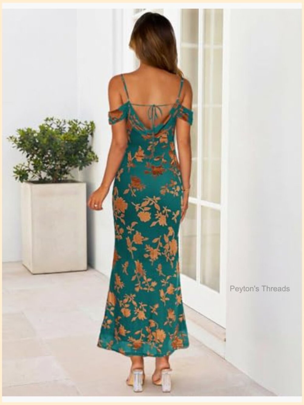 Off The Shoulder Spaghetti Strap Floral Mesh Maxi Dress - Picture 5 of 6